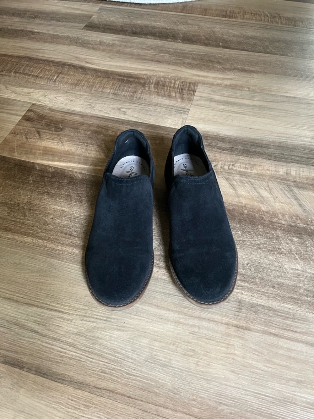 Clarks Black Suede Slip-On Moccasins